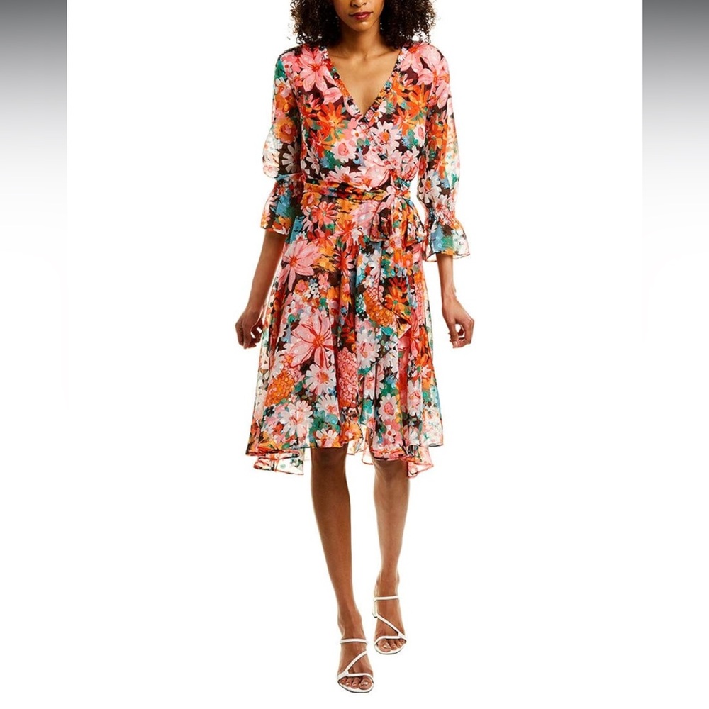 Tahari Floral Print High Low Hem Dress